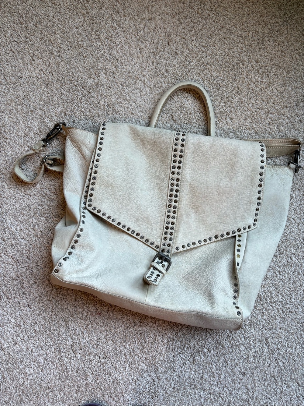 Free People Cream Studded Leather Shoulder Bag
